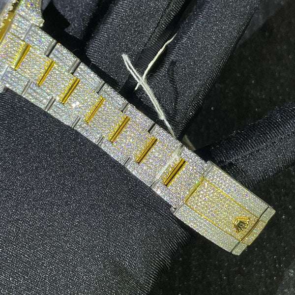 Rolex Datejust Oyester VVS Diamond Men Watch, 41mm Dial White & Rose Gold Plated Stainless Steel Men Watch For Gift, Fully Iced Out Birthday Gift Watch For Him