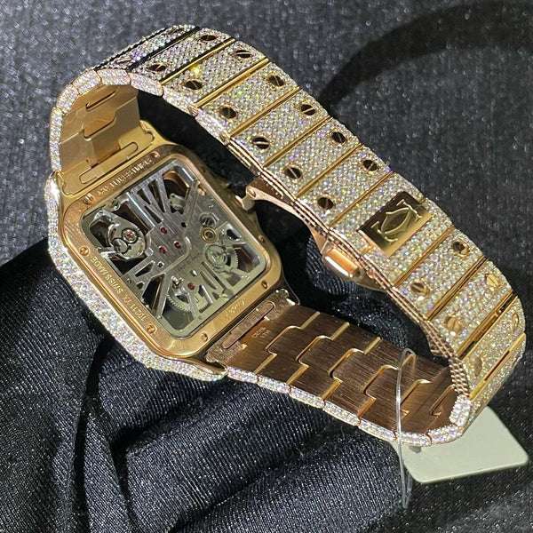 Cartier Skeleton VVS Diamond Men Watch, Stainless Steel Rose Gold Plated Men Watch For Birthday Gift