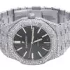 Audemars Piguet Full Iced Out VVS Moissanite Diamond Men Watch, Stainless Steel White Gold Black Face 42mm Men Watch