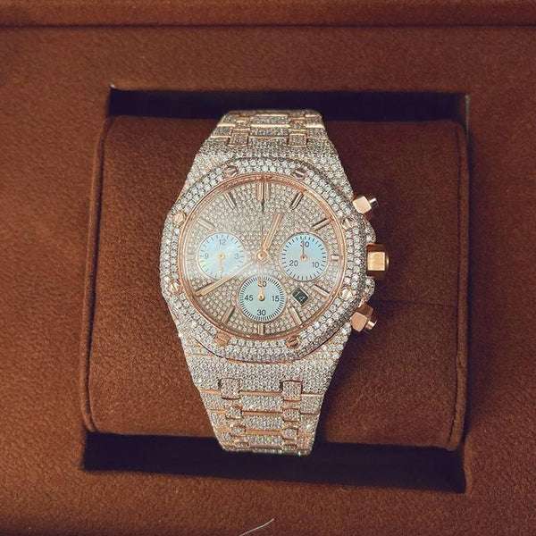 Audemars Piguet Full Iced Out VVS Diamond Men Watch, Stainless Steel All Chronograph Working 2 Tone Gold Plated 42mm Men Watch
