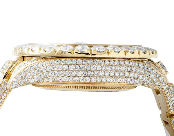 Rolex Sky Dweller Round VVS Diamond Men Watch, Gold 42mm Dial Yellow Gold Plated Stainless Steel Men Watch For Gift, Fully Iced Out Birthday Gift Watch For Him