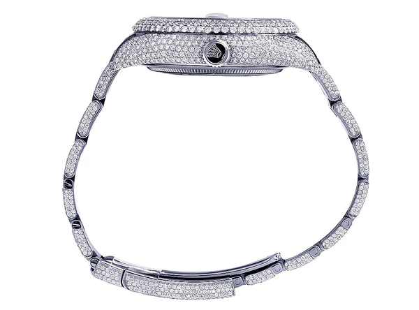 Rolex Sky Dweller Round VVS Diamond Men Watch, 42mm Dial White Gold Plated Stainless Steel Men Watch For Gift, Fully Iced Out Birthday Gift Watch For Him