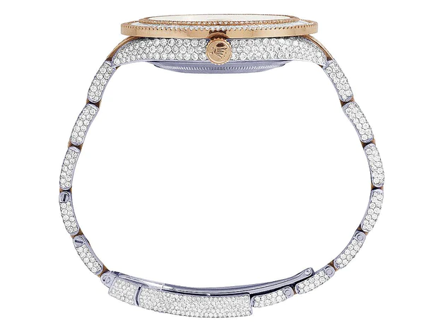 Rolex Datejust Baguette & Round VVS Diamond Men Watch, 40mm Dial Rose & White Gold 2 Tone Plated Stainless Steel Men Watch For Gift, Fully Iced Out Roman Birthday Gift Watch For Him