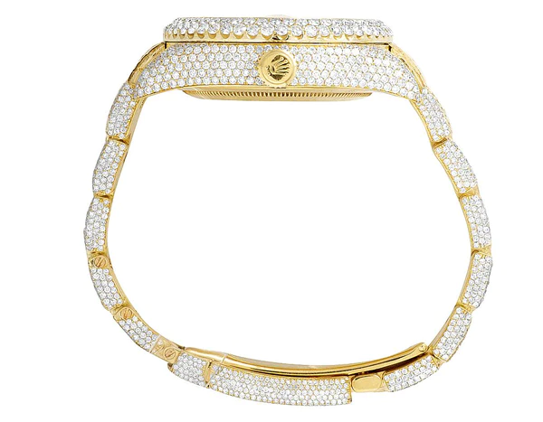 Rolex Sky Dweller Baguette & Round VVS Diamond Men Watch, 42mm Dial Yellow & White Gold 2 Tone Plated Stainless Steel Men Watch For Gift, Fully Iced Out Birthday Gift Watch For Him