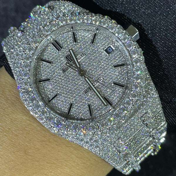 Audemars Piguet Full Iced Out VVS Diamond Men Watch, Stainless Steel White Gold 42mm Men Watch