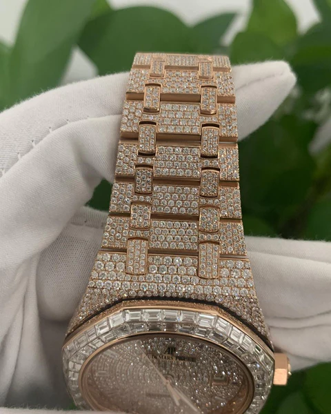Audemars Piguet Baguette & Round VVS Diamond Full Iced Out Watch, Stainless Steel Self Winding Diamond Watch For Him, VVS Diamond Watch