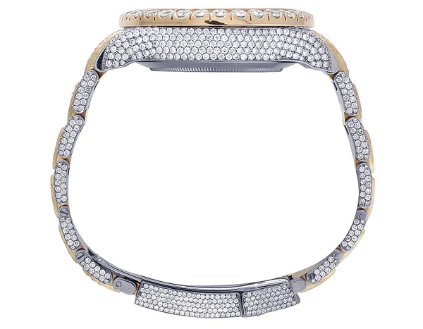 Rolex Yatch Master Round VVS Diamond Iced Out Men Watch, White 42mm Dial Rose & White Gold 2 Tone Plated Stainless Steel Men Watch For Gift, Fully Iced Out Birthday Gift Watch For Him