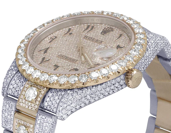 Rolex Datejust Round VVS Diamond Men Watch, Rose 40mm Dial Rose & White Gold 2 Tone Plated Stainless Steel Men Watch For Gift, Fully Iced Out Birthday Gift Watch For Him