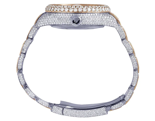 Rolex Sky Dweller Baguette & Round VVS Diamond Men Watch, 42mm Dial White & Rose Gold 2 Tone Plated Stainless Steel Men Watch For Gift, Fully Iced Out Birthday Gift Watch For Him