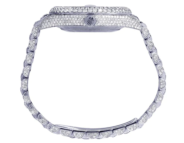 Rolex Datejust Round & Baguette VVS Diamond Men Watch, White 38mm Dial White Gold Plated Stainless Steel Men Watch For Gift, Fully Iced Out Birthday Gift Watch For Him