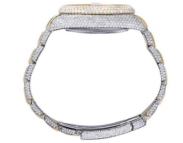 Rolex Sky Dweller Round VVS Diamond Men Watch, 42mm Dial Yellow & White Gold 2 Tone Plated Stainless Steel Men Watch For Gift, Fully Iced Out Birthday Gift Watch For Him