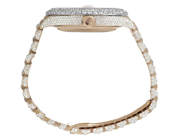 Rolex Jubilee Datejust Round VVS Diamond Men Watch, White 36mm Dial Rose Gold Plated Stainless Steel Men Watch For Gift, Fully Iced Out Birthday Gift Watch For Him