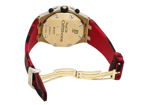 Audemars Piguet Full Iced Out VVS Diamond Men Watch, Red Army Silicon Band All Chronology Working 42mm Men Watch