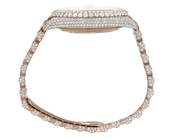 Rolex Jubilee Datejust Round VVS Diamond Men Watch, White 36mm Dial Rose Gold Plated Stainless Steel Men Watch For Gift, Fully Iced Out Birthday Gift Watch For Him