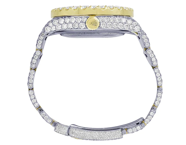 Rolex Sky Dweller Round VVS Diamond Men Watch, 42mm Dial Yellow & White Gold 2 Tone Plated Stainless Steel Men Watch For Gift, Fully Iced Out Birthday Gift Watch For Him