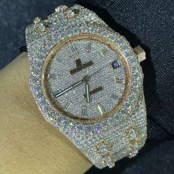 Audemars Piguet Full Iced Out VVS Diamond Men Watch, Stainless Steel Rose Gold 42mm Men Watch