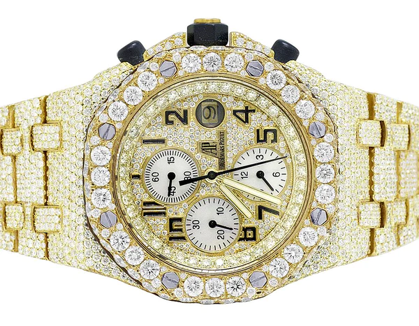 Audemars Piguet Full Iced Out VVS Diamond Men Watch, Stainless Steel Yellow Gold Plated All Chronograph Working 42mm Men Watch