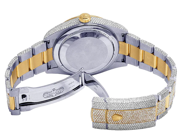 Rolex Sky Dweller Round VVS Diamond Men Watch, 42mm Dial Yellow & White Gold 2 Tone Plated Stainless Steel Men Watch For Gift, Fully Iced Out Birthday Gift Watch For Him