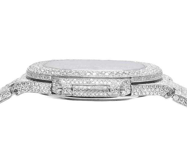 Patek Philippe Nautilus Round Moissanite Diamond Men Automatic Watch, White Gold Plated Men Watch For Birthday Gift