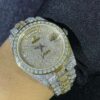 Rolex Daydate Full Iced Out VVS Diamond Watch, Baguette And Round VVS Diamond Wrist Watch For Men, White & Yellow Gold Plated Men Diamond Watch