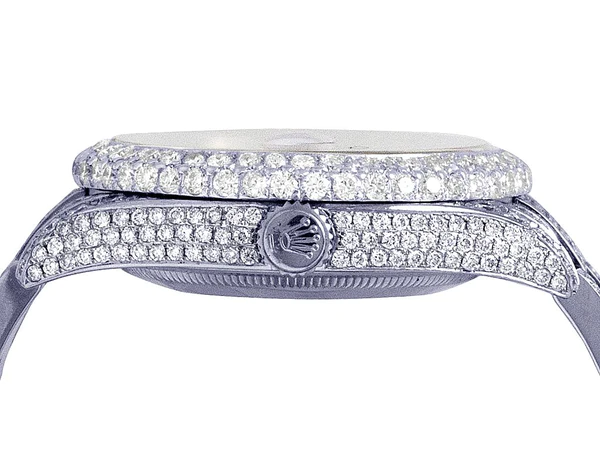 Rolex Datejust Jubilee VVS Diamond Men Watch, White 36mm Dial White Gold Plated Stainless Steel Men Watch For Gift, Fully Iced Out Arabic Birthday Gift Watch For Him