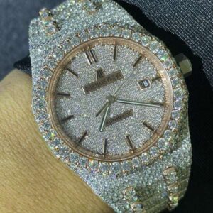 Audemars Piguet Full Iced Out VVS Diamond Men Watch, Stainless Steel White & Rose Gold 42mm Men Watch