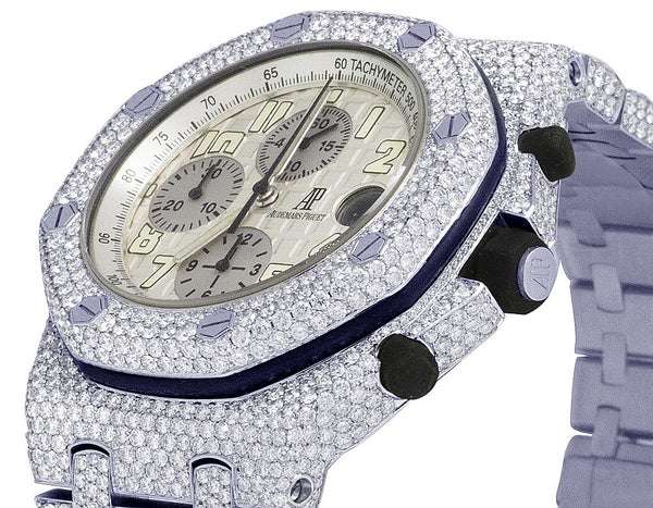 Audemars Piguet Full Iced Out VVS Diamond Men Watch, Stainless Steel All Chronograph Working White Gold Plated 42mm Men Watch