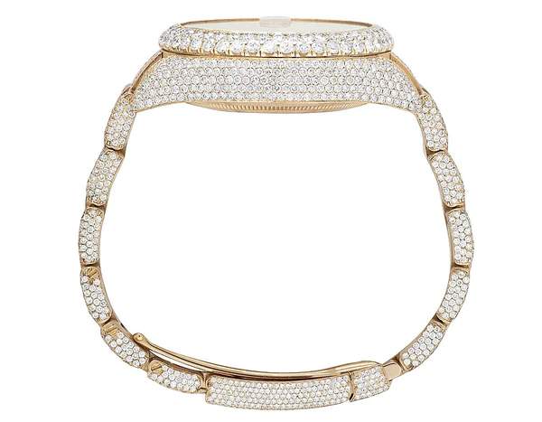 Rolex Sky Dweller Round VVS Diamond Men Watch, 42mm Dial Rose Gold Plated Stainless Steel Men Watch For Gift, Fully Iced Out Birthday Gift Watch For Him