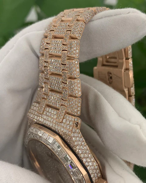 Audemars Piguet Baguette & Round VVS Diamond Full Iced Out Watch, Stainless Steel Self Winding Diamond Watch For Him, VVS Diamond Watch