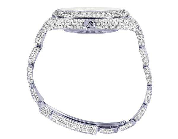 Rolex Datejust Jubilee VVS Diamond Men Watch, Black 36mm Dial White Gold Plated Stainless Steel Men Watch For Gift, Fully Iced Out Arabic Birthday Gift Watch For Him