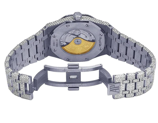 Audemars Piguet Full Iced Out VVS Diamond Men Watch, Stainless Steel White Gold Arabic Font 42mm Men Watch