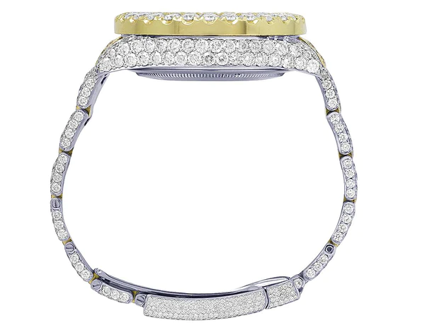 Rolex Sky Dweller Round VVS Diamond Men Watch, 42mm Dial Yellow & White Gold 2 Tone Plated Stainless Steel Men Watch For Gift, Fully Iced Out Birthday Gift Watch For Him