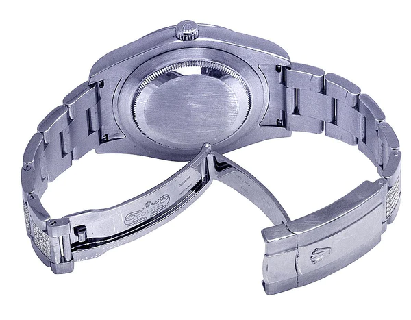 Rolex Datejust Round VVS Diamond Men Watch, Black 40mm Dial White Gold Plated Stainless Steel Men Watch For Gift, Fully Iced Out Birthday Gift Watch For Him