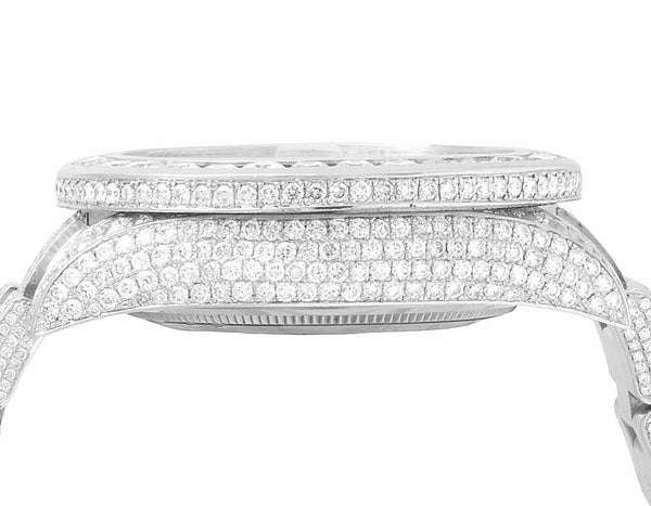 Rolex Sky Dweller Baguette & Round VVS Diamond Men Watch, Black 42mm Dial White Gold Plated Stainless Steel Men Watch For Gift, Fully Iced Out Birthday Gift Watch For Him