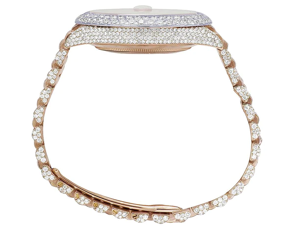 Rolex Jubilee Datejust Round VVS Diamond Men Watch, White 36mm Dial Rose Gold Plated Stainless Steel Men Watch For Gift, Fully Iced Out Birthday Gift Watch For Him