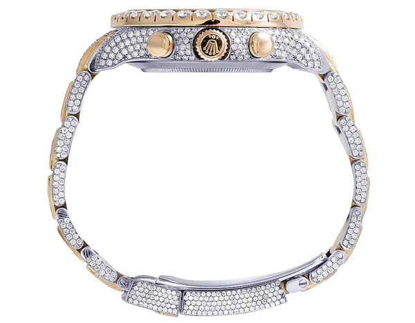 Rolex Yatch Master Round VVS Diamond Iced Out Men Watch, White 42mm Dial Rose & White Gold 2 Tone Plated Stainless Steel Men Watch For Gift, Fully Iced Out Birthday Gift Watch For Him