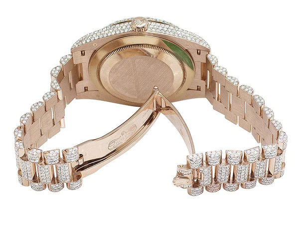 Rolex Jubilee Datejust Round VVS Diamond Men Watch, White 36mm Dial Rose Gold Plated Stainless Steel Men Watch For Gift, Fully Iced Out Birthday Gift Watch For Him