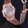 Patek Philippe Geneve Round & Baguette VVS Diamond Men Automatic Watch, Rose Gold Plated Full Iced Out Men Watch For Birthday Gift