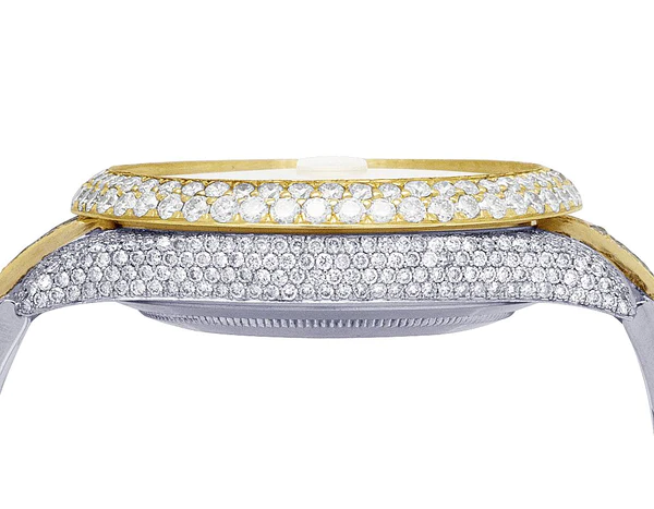 Rolex Datejust Round VVS Diamond Men Watch, 40mm Dial Yellow & White Gold 2 Tone Plated Stainless Steel Men Watch For Gift, Fully Iced Out Roman Birthday Gift Watch For Him