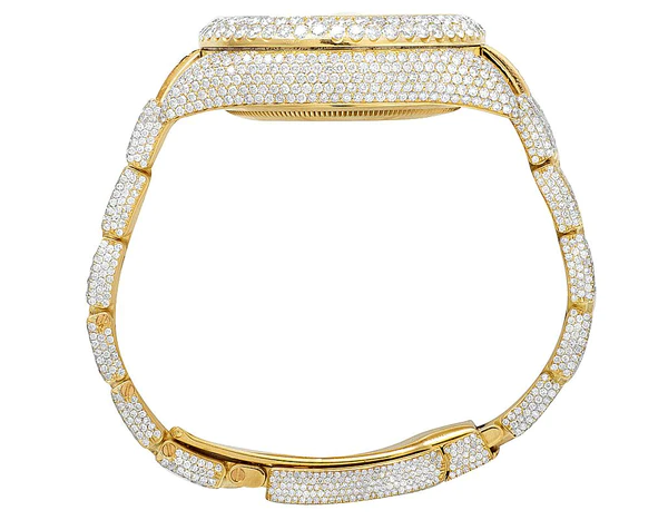 Rolex Sky Dweller Baguette & Round VVS Diamond Men Watch, 42mm Dial Yellow & White Gold 2 Tone Plated Stainless Steel Men Watch For Gift, Fully Iced Out Birthday Gift Watch For Him