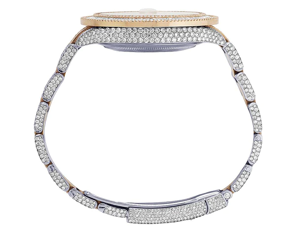 Rolex Datejust Baguette & Round VVS Diamond Men Watch, 40mm Dial Rose & White Gold 2 Tone Plated Stainless Steel Men Watch For Gift, Fully Iced Out Roman Birthday Gift Watch For Him