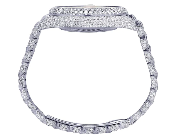 Rolex Datejust Round & Baguette VVS Diamond Men Watch, White 38mm Dial White Gold Plated Stainless Steel Men Watch For Gift, Fully Iced Out Birthday Gift Watch For Him