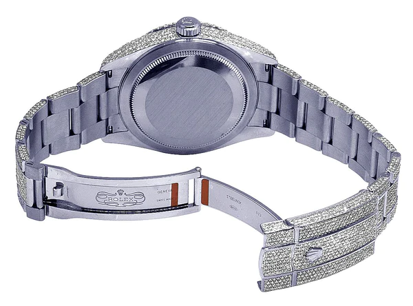 Rolex Sky Dweller Baguette & Round VVS Diamond Men Watch, 42mm Dial White & Rose Gold 2 Tone Plated Stainless Steel Men Watch For Gift, Fully Iced Out Birthday Gift Watch For Him