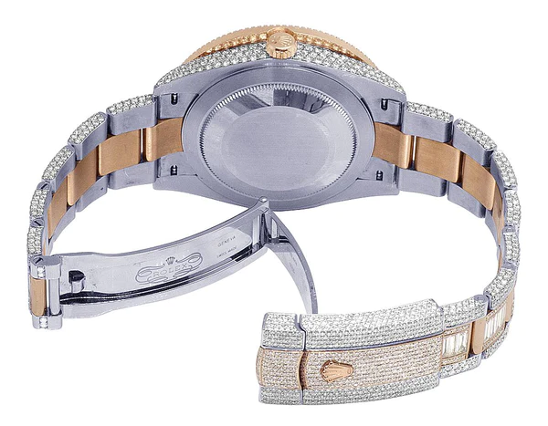 Rolex Datejust Baguette & Round VVS Diamond Men Watch, 40mm Dial Rose & White Gold 2 Tone Plated Stainless Steel Men Watch For Gift, Fully Iced Out Roman Birthday Gift Watch For Him