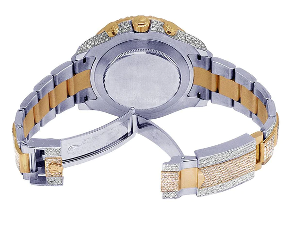 Rolex Yatch Master Round VVS Diamond Iced Out Men Watch, White 42mm Dial Yellow & White Gold 2 Tone Plated Stainless Steel Men Watch For Gift, Fully Iced Out Birthday Gift Watch For Him