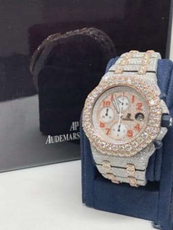 Audemars Piguet Full Iced Out VVS Diamond Men Watch, Stainless Steel All Chronograph Working 2 Tone Gold Plated 42mm Men Watch