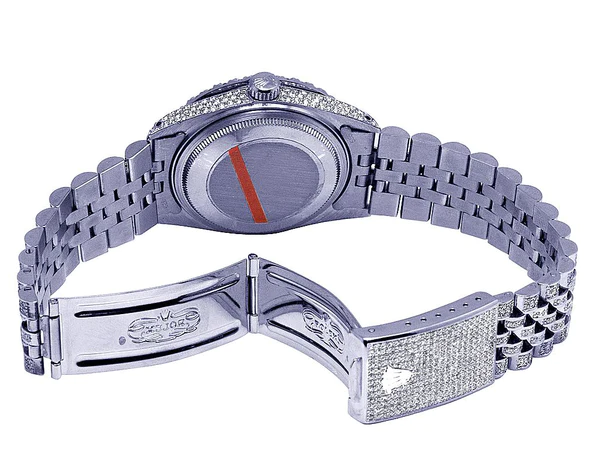 Rolex Datejust Jubilee VVS Diamond Men Watch, Black 36mm Dial White Gold Plated Stainless Steel Men Watch For Gift, Fully Iced Out Birthday Gift Watch For Him