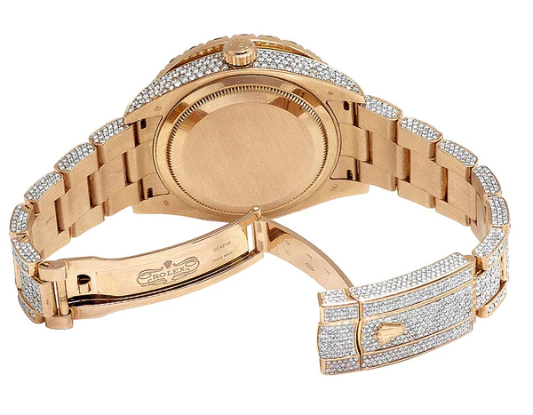 Rolex Sky Dweller Round VVS Diamond Men Watch, 42mm Dial Rose Gold Plated Stainless Steel Men Watch For Gift, Fully Iced Out Birthday Gift Watch For Him