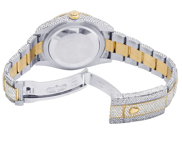 Rolex Sky Dweller Round VVS Diamond Men Watch, 42mm Dial Yellow & White Gold 2 Tone Plated Stainless Steel Men Watch For Gift, Fully Iced Out Birthday Gift Watch For Him