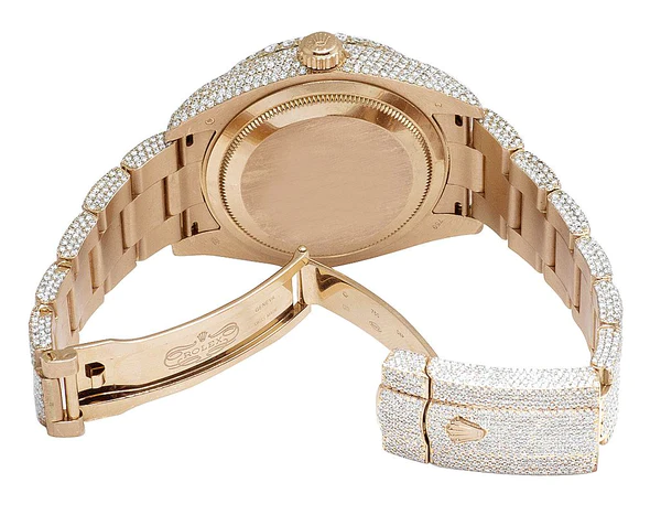 Rolex Sky Dweller Round VVS Diamond Men Watch, 42mm Dial Rose Gold Plated Stainless Steel Men Watch For Gift, Fully Iced Out Birthday Gift Watch For Him